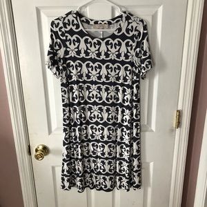 Ann Taylor LOFT: Blue/Grey Printed Swing Dress